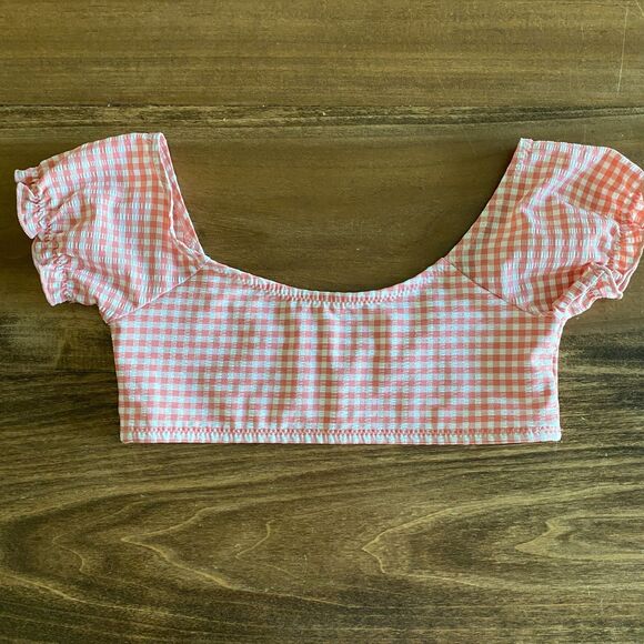 Zara Peach Gingham Seersucker Swim Top Girls' 8-9 - Picture 1 of 5
